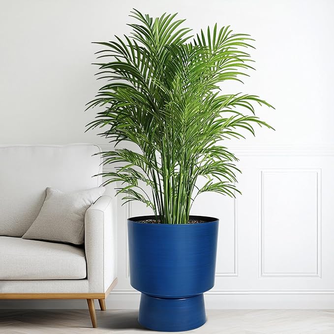 16.8" 2-Pack Urn Planters for Outdoor Indoor Plants, Modern 2-in-1 Large Flower Pots with Detachable Base, Drainage Holes, Weather-Resistant for Garden Patio Home Office Decor, Brushed Blue