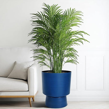 16.8" 2-Pack Urn Planters for Outdoor Indoor Plants, Modern 2-in-1 Large Flower Pots with Detachable Base, Drainage Holes, Weather-Resistant for Garden Patio Home Office Decor, Brushed Blue