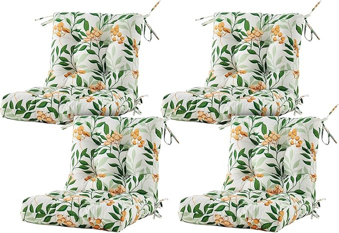 ARTPLAN Seat/Back Outdoor Chair Cushion,Set of 4 Patio Chair Cushion with Tie,Tufted Replacement for Patio Furniture,40x20x4 Inches,4 Count,Floral