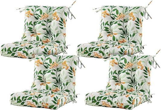ARTPLAN Seat/Back Outdoor Chair Cushion,Set of 4 Patio Chair Cushion with Tie,Tufted Replacement for Patio Furniture,40x20x4 Inches,4 Count,Floral