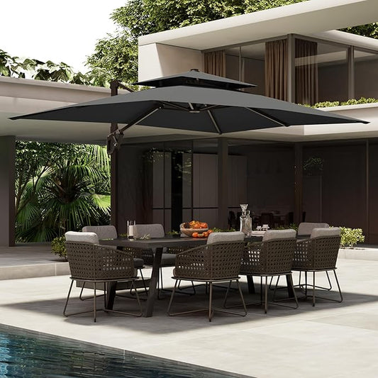 10' X 13' Patio Umbrella Outdoor Large Rectangle Offset Cantilever Umbrellas Double Top Heavy Duty Windproof with 360-degree Rotation for Pool Garden Deck