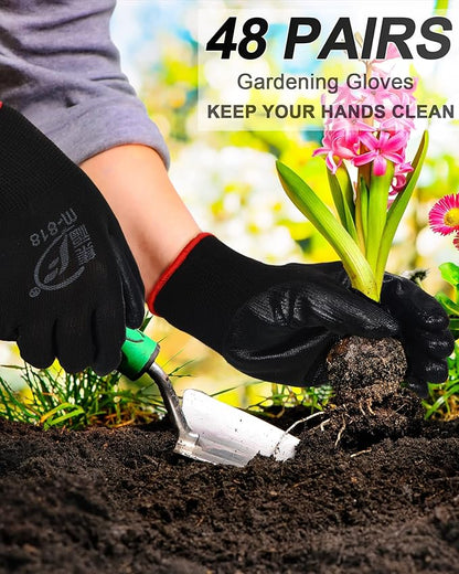 Nuogo 48 Pairs Gardening Gloves for Men Women Rubber Coated Safety Work Gloves Bulk for Gardening Construction Work