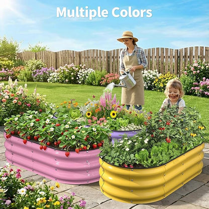 Kesfitt Raised Garden Bed, 4x2x1 FT Galvanized Steel Metal Raised Garden Bed, Oval Open-Bottom Design, 12-Inch Deep for Outdoor Vegetable & Herb Gardening, Forest Green