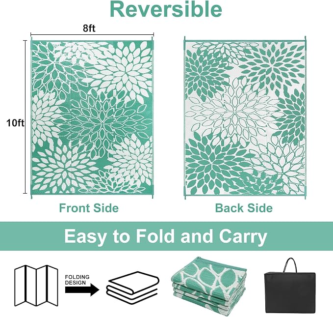 Anidaroel Outdoor Rugs 8x10ft for Patios Clearance Waterproof, Reversible Tropical Plastic Straw Camping Mat Outside Rug, Large Outdoor Area Rug for RV, Porch, Deck, Balcony, Picnic(8'x10')