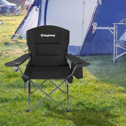 KingCamp Padded Folding Lounge Chairs with Built in Cupholder, Insulated Cooler Sleeve, and Side Storage Pocket for Indoor and Outdoors, 2 Pack, Black