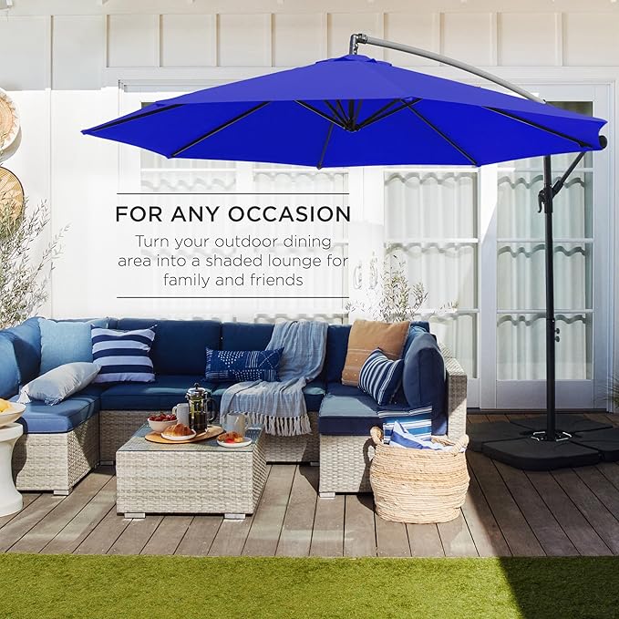 Best Choice Products 10ft Offset Hanging Market Patio Umbrella w/Easy Tilt Adjustment, Polyester Shade, 8 Ribs for Backyard, Poolside, Lawn and Garden