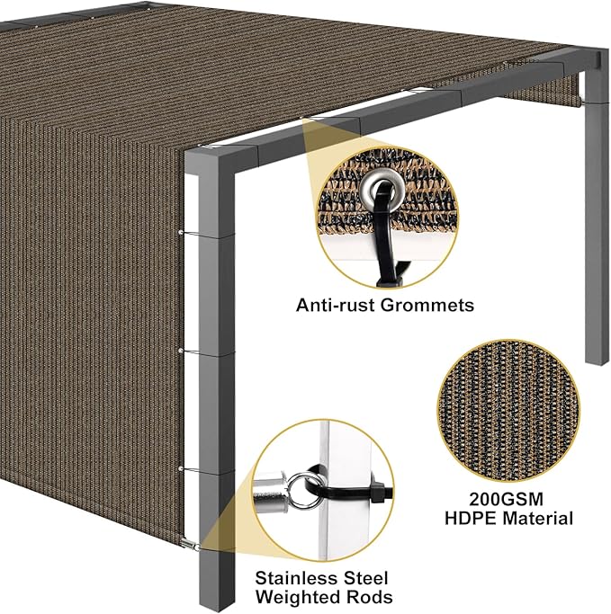 Shade&Beyond 6'x16' Pergola Shade Cover with Weighted Rods & Grommets, 90% UV Block Outdoor Sun Shade Cloth Canopy Replacement Cover for Patio Porch, Mocha