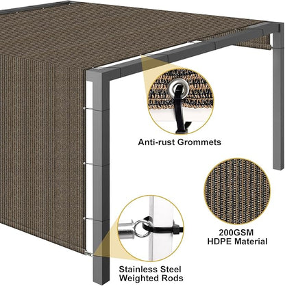 Shade&Beyond 8'x16' Pergola Shade Cover with Weighted Rods & Grommets, 90% UV Block Outdoor Sun Shade Cloth Canopy Replacement Cover for Patio Porch, Mocha