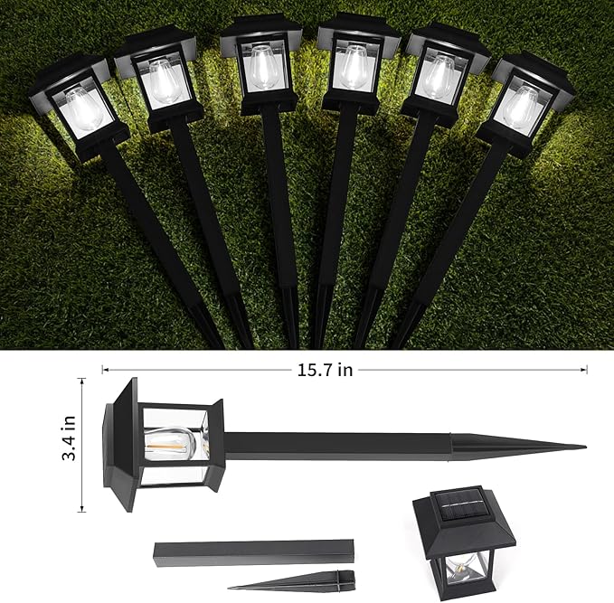 Greluna Solar Lights Outdoor, 6 Pack 6000K Waterproof Auto On/Off Solar Pathway Lights for Garden, Landscape, Path, Yard, Patio, Driveway, Walkway Decor
