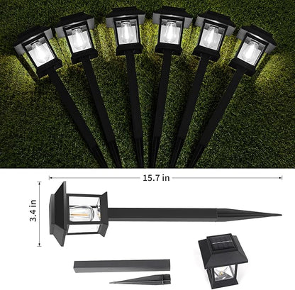 Greluna Solar Lights Outdoor, 6 Pack 6000K Waterproof Auto On/Off Solar Pathway Lights for Garden, Landscape, Path, Yard, Patio, Driveway, Walkway Decor