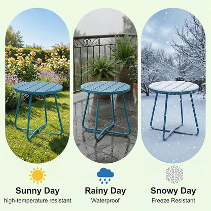 danpinera Outdoor Side Tables, HDPS Patio Table with Metal Legs, 18 Inch Outdoor Small Round Table for Garden, Backyard, Porch, Deck, Balcony, Poolside, Navy Blue