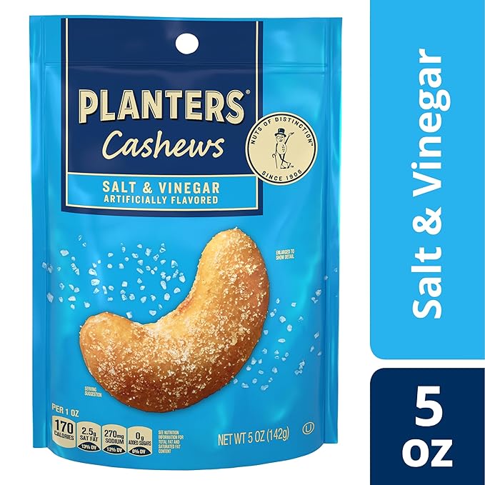 PLANTERS Cashews Salt & Vinegar - Trail Mix Snack Packs - Snacks, Snack Pack, Party Trail Mix, 5 Oz Bag, 1 Pack