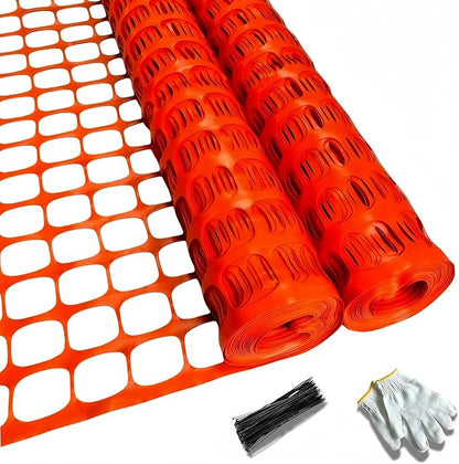 PotatoLife Plastic Mesh Fence Safety Fence, 2 Roll 4'x100' with 100 Zip Ties, Resuable Temporary Netting for Garden Fencing, Construction, Snow Fencing, Animal Barrier, Poultry, Deer, Patio, Orange