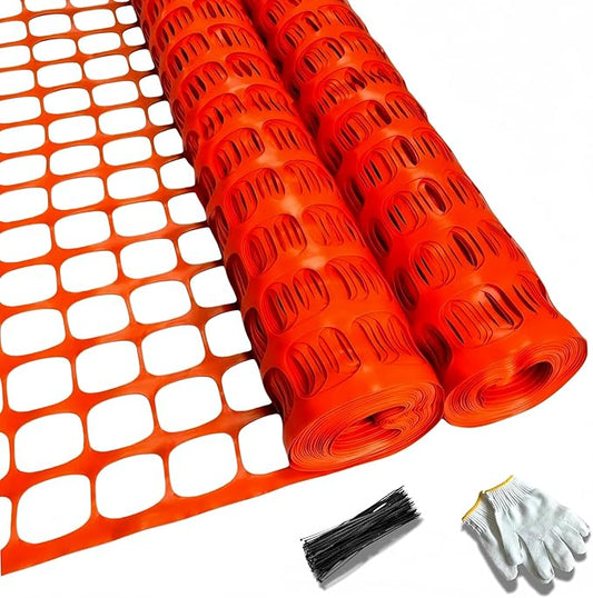 PotatoLife Plastic Mesh Fence Safety Fence, 2 Roll 4'x100' with 100 Zip Ties, Resuable Temporary Netting for Garden Fencing, Construction, Snow Fencing, Animal Barrier, Poultry, Deer, Patio, Orange