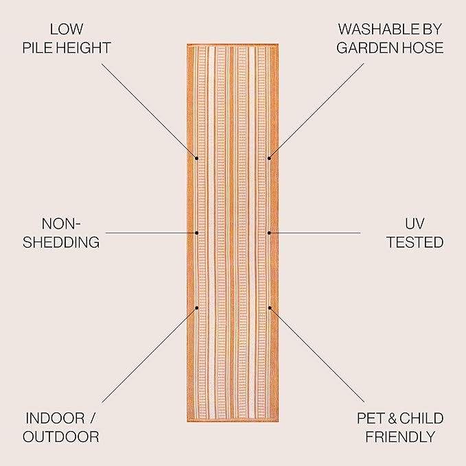 JONATHAN Y Double Stripe Indoor Outdoor Runner Rug 2X8 Orange/Cream, Haynes Modern for Backyard, Patio, Porch, Easy-Cleaning, High Traffic, Pet-Friendly, Non-Shedding (SMB202C-28)