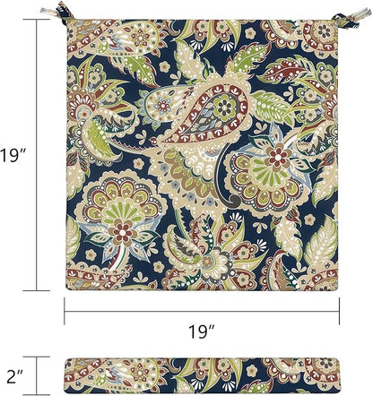 LVTXIII Outdoor Seat Cushions Set of 2 Square Chair Cushions with Ties, Patio Chair Pads for Home Office and Patio Garden Furniture Decoration 19"x19"x2", ‌Paisley Sapphire Blue