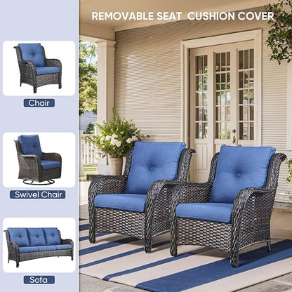 Outdoor Wicker Chair Cushions 2 Packs - Outside High Back Thick Water-Resistant Cushion 22x24 with Zipper Cover for Patio Glider Rocking Chairs Loveseat Couch – Blue/Buckle