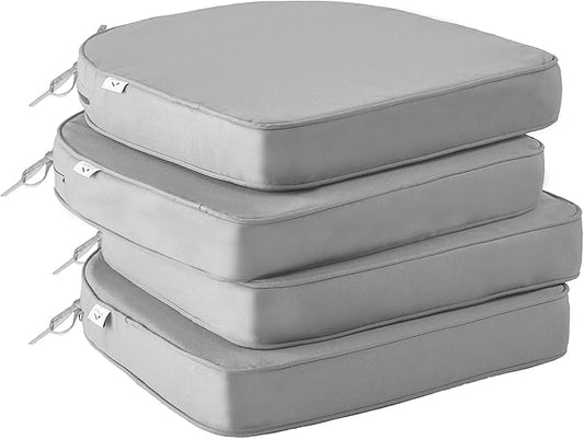 Outdoor Chair Cushions Set of 4 -Waterproof Outdoor Seat Cushions for Patio Furniture, Patio Chair Cushion with Handle and Ties, Round Out Door Chair Pads,18.5" x 16" x 3", Grey
