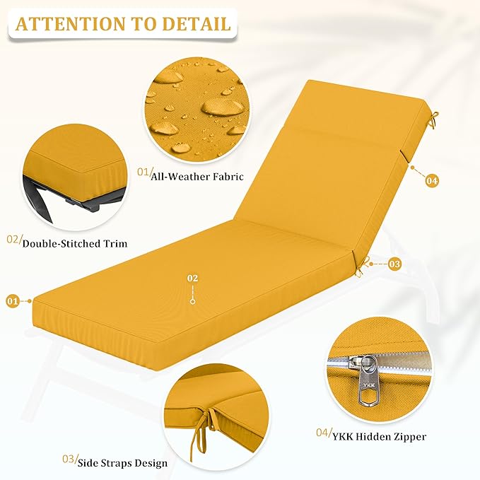 Chaise Lounge Cushions Outdoor, 80" L X 26" W X 4" D Lounge Chair Cushions for Outdoor Furniture, High-Density Foam Outdoor Chaise Cushion-Waterproof Fade-Resistant ThickPatio lounge chair cushion