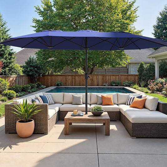 Outdoor Patio Umbrella, Table Umbrella with Push Button Tilt and Crank, 8 Ribs Market Umbrella