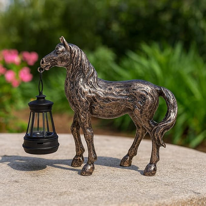 Horse Figurine with Solar Lantern Horse Lamp Decor Garden Statue Outside Outdoor Yard Housewarming Gifts for Mom Women Grandma