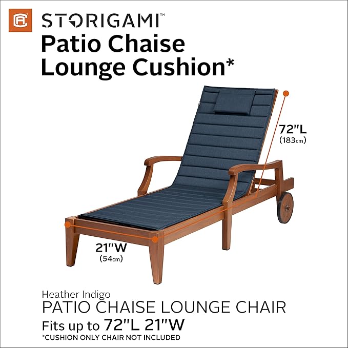 Classic Accessories Storigami Water-Resistant 72 x 21 Inch Chaise Lounge Cushion, Heather Indigo, Patio Cushion