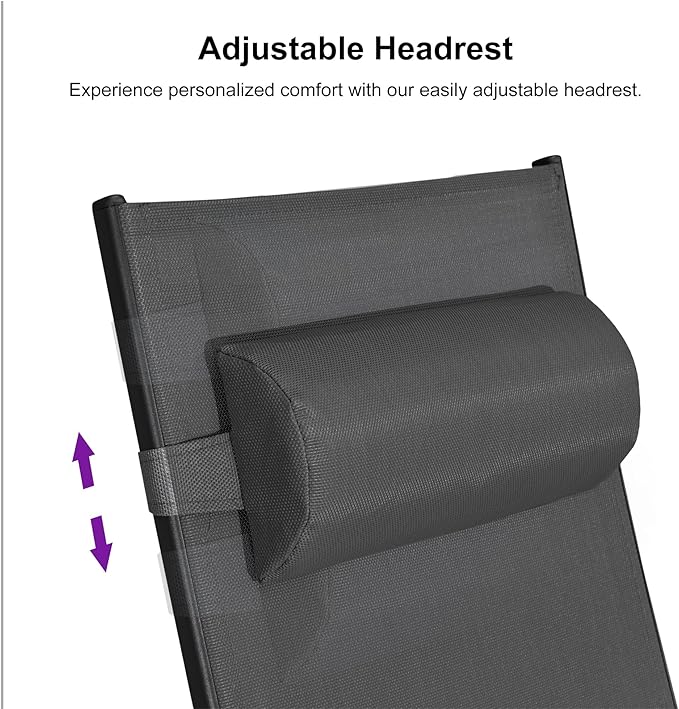 PURPLE LEAF Patio Chaise Lounge Set of 3 Outdoor Lounge Chair Beach Pool Sunbathing Lawn Lounger Recliner Chiar Outside Tanning Chairs with Arm for All Weather, Side Table Included, Black