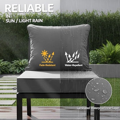 24x24 Inch Outdoor Chair Cushion with Removable Cover, Patio Furniture Cushion - Water-Repellent, Fade-Resistant, Non-Slip Bottom & Straps, Replacement for Deep Seat Sofa & Couch - Dark Grey