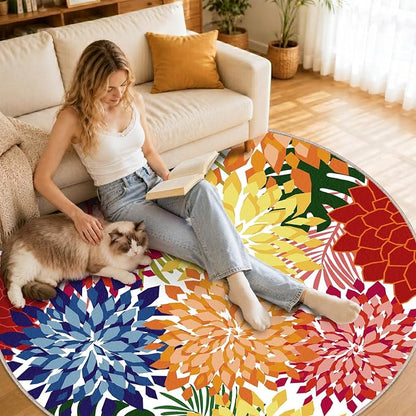 ZonLi Colorful Outdoor Rug 6x6Ft Waterproof Multicolored Indoor Area Rug Washable Outdoor Patio Rugs Tropical Floral Non Slip Outdoor Carpet for Living Room, Pool,Backyard,Deck,Camping