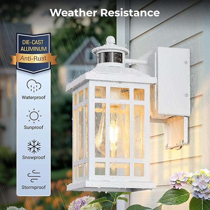 White 2-Pack Porch Lights with GFCI Outlet, Modern Updated Dusk to Dawn Outdoor Lighting, Waterproof Outdoor Light Fixture with Tempered Glass, Outside Light Wall Mount for House Garage