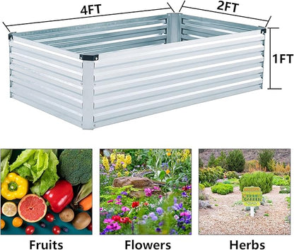 Meberam 2 Pack 4x2x1FT Galvanized Raised Garden Beds Kit Outdoor Metal Gardening Planter Box for Vegetable Elevated Flower Herbs,Gray