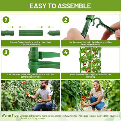 Legigo 2 Pack Tomato Cages with 10 Gallon Grow Bags- 48inch Tomato Trellis Plant Support Stakes Planter, Tomato Plant Cages Garden Trellis for Vertical Climbing Plants Vegetables Flowers Fruits