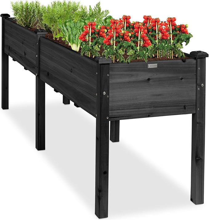 Best Choice Products 72x24x30in Raised Garden Bed, Elevated Wood Planter Box Stand for Backyard, Patio, Balcony w/Divider Panel, 6 Legs, 300lb Capacity - Black