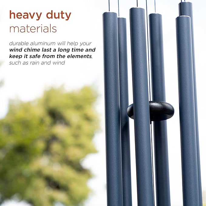 Alpine Corporation 39" Aluminum Tuned Wind Chimes with Blue Gemstone Windcatcher, Blue