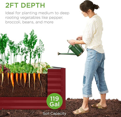 Best Choice Products 4x2x2ft Outdoor Metal Raised Garden Bed, Deep Root Planter Box for Vegetables, Flowers, Herbs w/ 119 Gallon Capacity - Royal Red