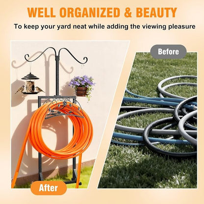 Garden Hose Holder Outside: Water Hose Stand with 2 Shepherds Hooks for Lawn Yard