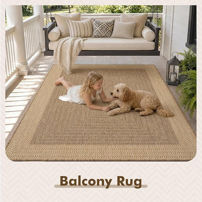 MontVoo-Outdoor Rug-Patio Rug 4x6 ft Polypropylene Indoor Outdoor Rugs Outdoor Carpet for Patio Deck Balcony Porch, Textured Weave, Durable for High Traffic, Fade-Resistant, Modern Neutral Brown