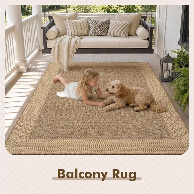 MontVoo-3x5 Outdoor Rug Porch Entryway Rug-Polypropylene Indoor Outdoor Rugs for Entryway Kitchen Balcony Patio, Textured Weave, Durable, Fade-Resistant, Non-Shedding, Modern Neutral Brown