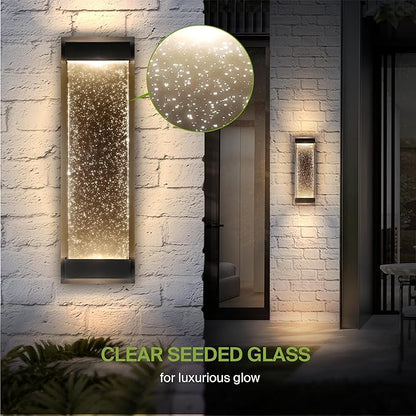 ASD LED 18" Bubble Glass Wall Light Fixture, Outdoor & Indoor Seeded Sconce | 3CCT, Waterproof, Dimmable, Up-Down Glow, ETL Listed | 22W 520LM 3000-5000K 100-277V | Exterior Porch Lighting | Black