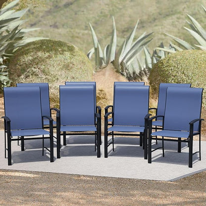 Patio Dining Chairs Set of 8, Outdoor Dining Chairs with High Back, Metal Outdoor Chair Set with Comfort and Durability, Patio Chair for Deck Lawn Kitchen Garden Backyard, Blue