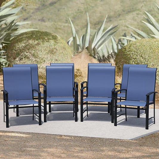 Patio Dining Chairs Set of 8, Outdoor Dining Chairs with High Back, Metal Outdoor Chair Set with Comfort and Durability, Patio Chair for Deck Lawn Kitchen Garden Backyard, Blue