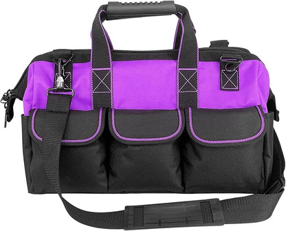 Women Heavy Duty Tool Bag with Molded base,Garden Storage Organizer for Tools,16 x 7.5 x 10.5 inches,600D Polyester Fabric (Purple)