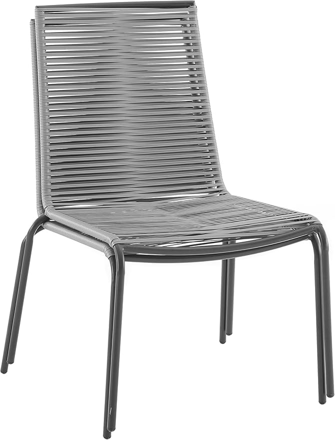 Crosley Furniture Fenton 2-Piece Stackable Outdoor Chair Set, Wicker Patio Chairs for Dining, Conversation, Matte Black/Gray