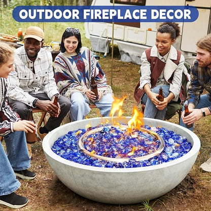 20 Pounds Fire Glass Beads,3/4 Inch High Luster Round Fire Glass for Gas Fireplace, Fire Pit Table,Landscaping, Caribbean Blue