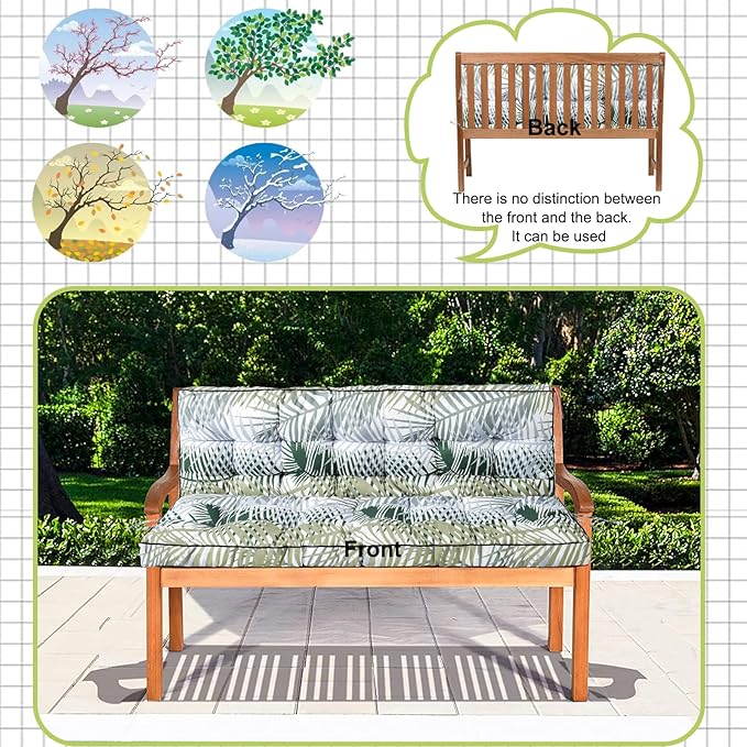Swing Replacement Cushions with Backrest, 2 or 3 Seater Waterproof Non-Slip Overstuffed Swing Pad, Indoor/Outdoor Bench Cushion for Porch Chair Swing Garden Furniture (Flower color2, 40 * 70.8in)