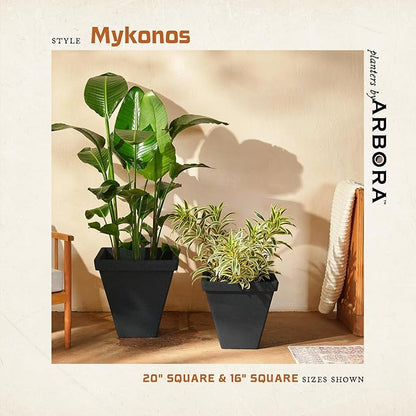 ARBORA 16" Mykonos Square Polyresin Indoor and Outdoor Planter with Classic Black Finish - Durable, All Season, Weatherproof, Lightweight, Large Plant Pot for Patio, Garden, Deck, Entryway