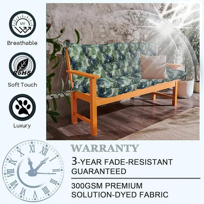 Outdoor Swing Cushions 3 Seater Waterproof, Replacement Bench Cushions for Outdoor Patio Furniture with Backrest, Porch Swing Cushion with Ties for Lawn and Garden (Palm, 40x60in)