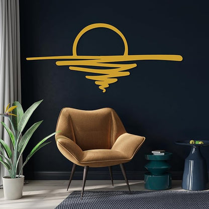 Sunrise Metal Wall Art, Sunset Metal Wall Decor for Living Room, Sunshine Line Art Home Decor Outdoor Indoor, Sun Design Modern Artwork for Walls, Abstract Sunset Wall Decor, Housewarming Gifts