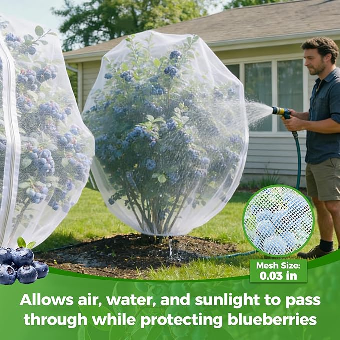 Blueberry Bush Netting Cover 2 Pack 10 x 12 ft, Garden Bird Netting for Rabbiteye Blueberries, Reusable Fruit Tree Netting with Zipper & Drawstring, Protects from Birds, Deer, Insects and Poultry