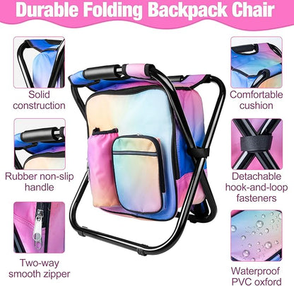 Kikerike Backpack Stool Cooler Chair Heavy Duty 300 LBS Max Load Portable Lightweight Stool Backpack Folding Fishing Cooler Seat for Camping Hunting Fishing - Multicolor